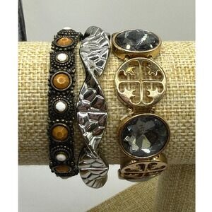 Boho Eclectic Mixed Metal Stackable Stretch Bracelet Bundle Lot of 3